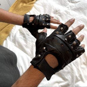 Leather Black Biker Gloves